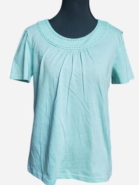 Y2k Jaclyn Smith Top Womens Small Mint Green Blouse Beaded Deadstock Round Neck